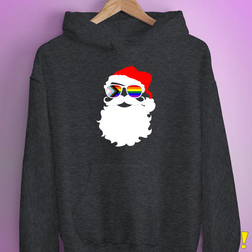 Santa Claus LGBTQ Progress Pride Flag Sunglasses Hoodie - Dark Grey Heather